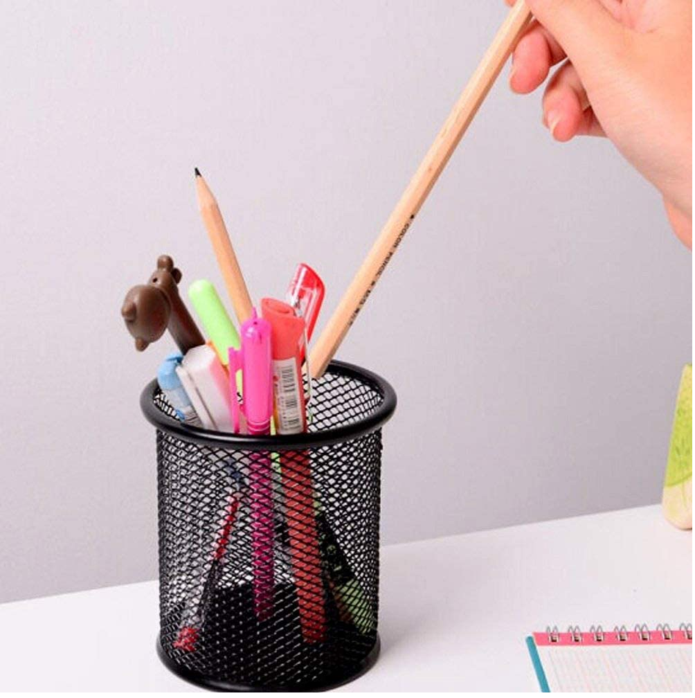 Pen Holder - Pencil Holder for Desk - Metal Mesh Office Desk Pen Organizer Holders - Medium Sized Black Pen Cup Pencil Cup 
